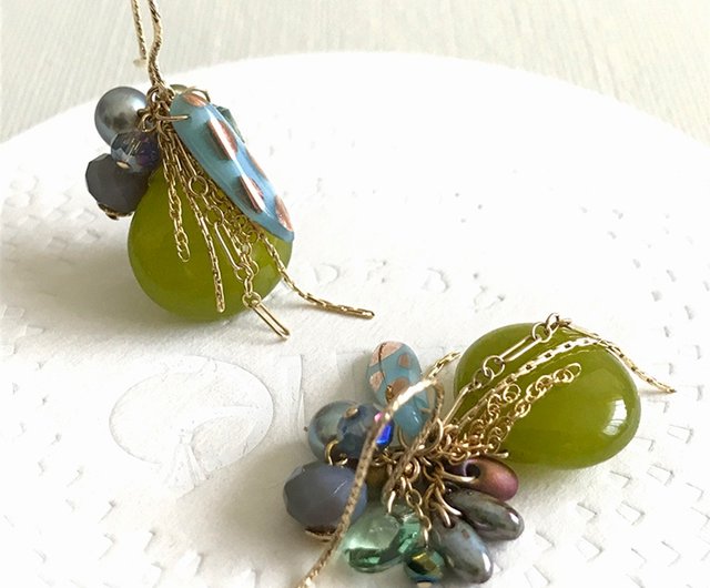 14KGF:Olive Jade Party -Continental- Earrings -ピアス/イヤリング