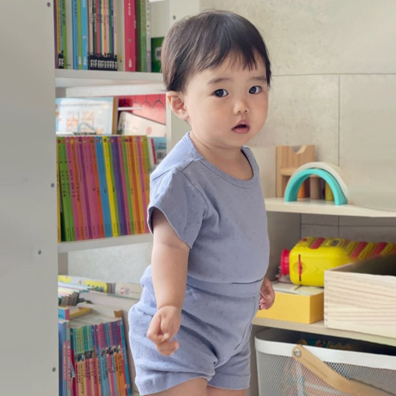 [New product discount] Blueberry pure cotton Shurou-extremely soft Yunrouyi short-sleeved Korean children's clothing-K56005 - Tops & T-Shirts - Cotton & Hemp Purple