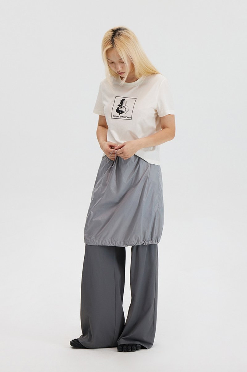 Pants and Skirts 假兩件氣球裙褲 運動風日系休閒高街直筒褲 - 女長褲 - 其他材質 灰色