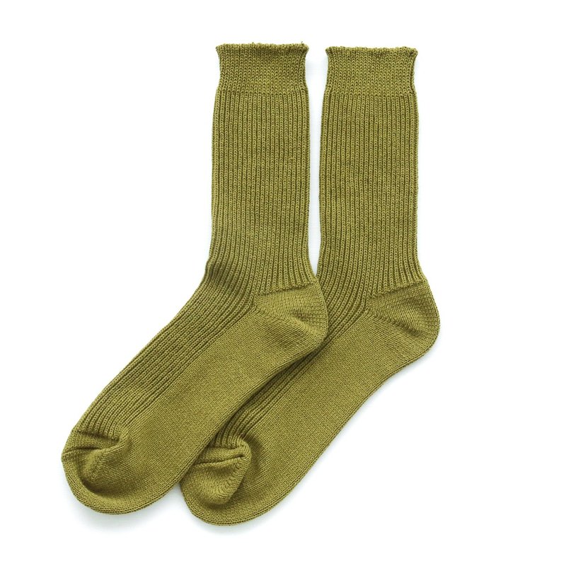 天然素材で快適 厚手リブ編みソックス 　サステナブルなリサイクルコットン靴下(オリーブ) - 靴下・ソックス - コットン・麻 グリーン