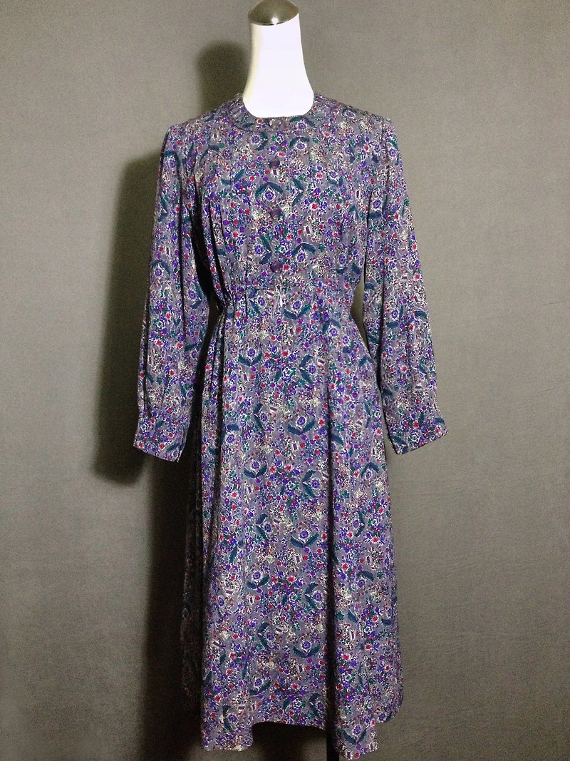 紫色花朵精緻織紋古董洋裝 - 連身裙 - 聚酯纖維 紫色