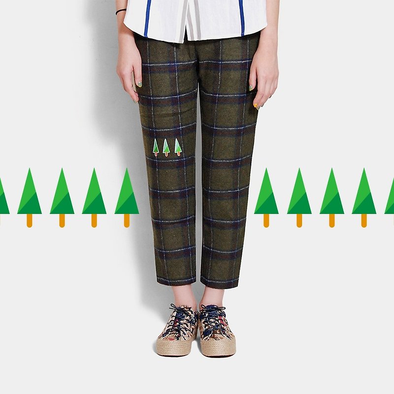 Mexican children [Recommended] three small thin tree / olive green plaid pants (small version) - Women's Pants - Paper Green