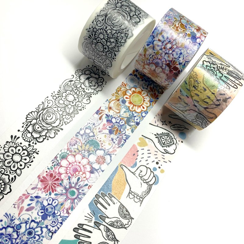 illustrated floral washi tape masking tape - สติกเกอร์ - กระดาษ หลากหลายสี