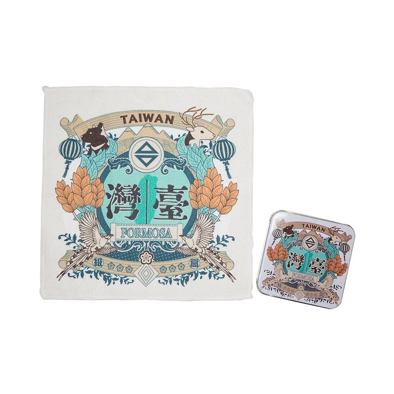 Cherish Taiwan【Square scarf small iron box set】 - Handkerchiefs & Pocket Squares - Cotton & Hemp Orange