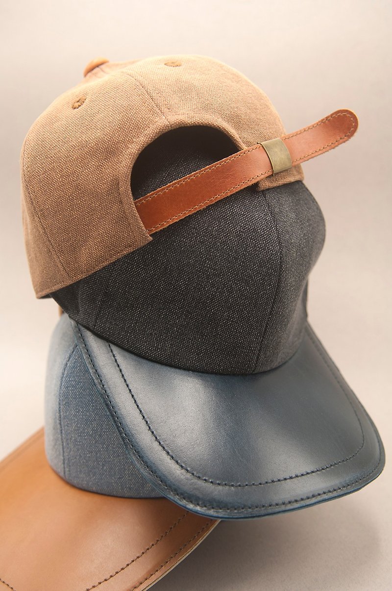 Stonewashed canvas and leather hat - 帽子 - 棉．麻 透明