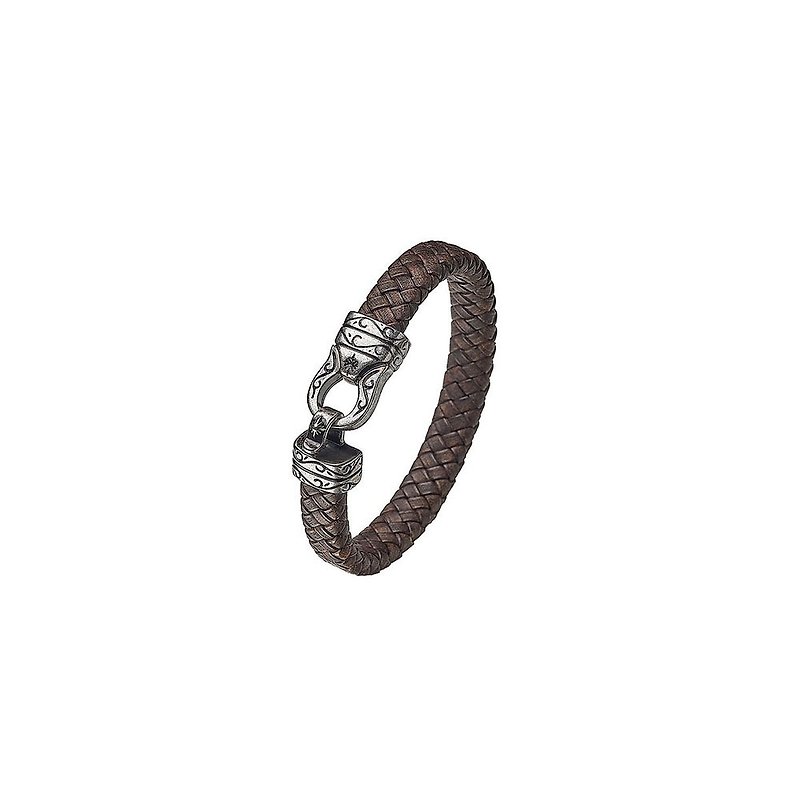 Engraved Hook Braided Bracelet - Bracelets - Other Metals Brown