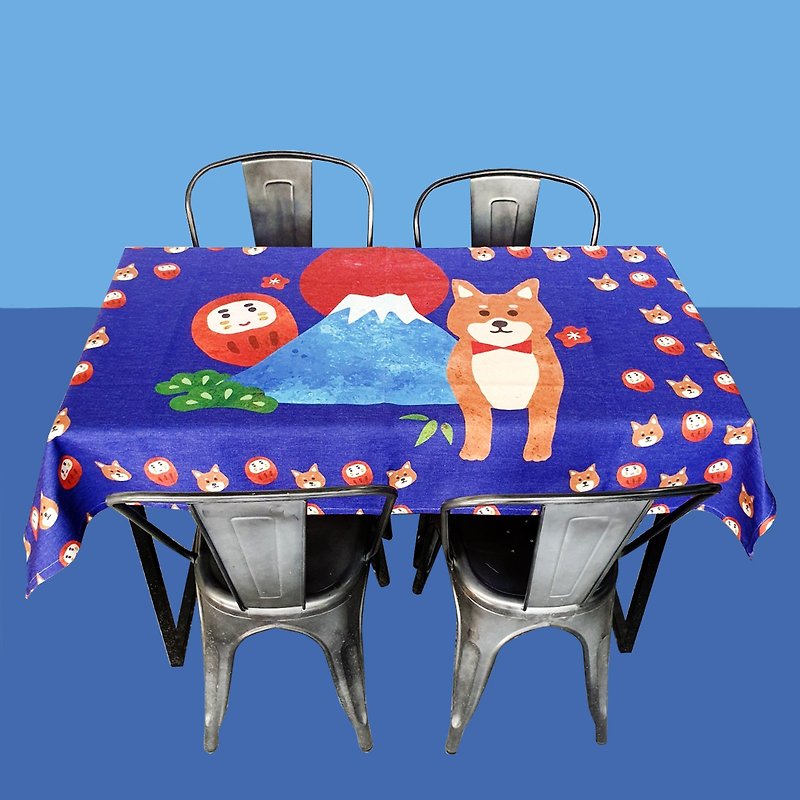 柴犬 桌布 富士山 露營 - 餐桌布/餐墊 - 棉．麻 藍色