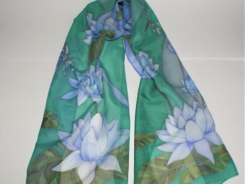 Enya Buy lotus flower scarf Hand painted scarf Silk cotton blend scarf