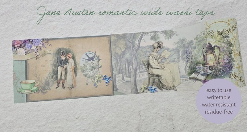 Jane Austen romantic vintage EXTRA WIDE 4 inch / 10 cm washi - 紙膠帶/和紙/PET - 紙 卡其色