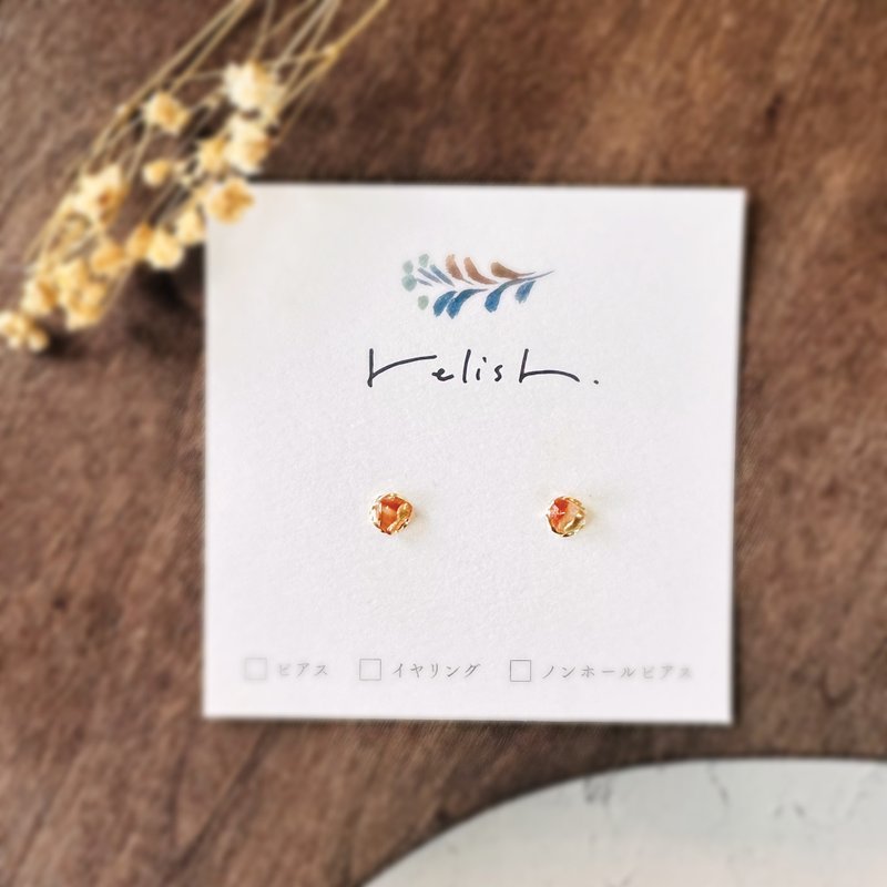 極小 サードオニキス 金継ぎ ピアス ノンホールピアス 小ぶり 小さい シンプル オレンジ 橙 ゴールド 金 天然石 ギフト 贈り物 プレゼント 誕生日 母の日 - ピアス・イヤリング - 石 オレンジ