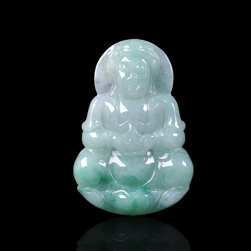 飄綠花翡翠觀音菩薩項鍊 | 天然緬甸玉翡翠A貨 | 送禮 - 項鍊 - 玉石 多色