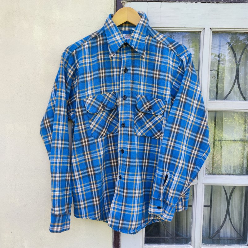 Vintage Pointer Brand Blue Plaid Flannel Button Up  Work Shirt - Men's Shirts - Cotton & Hemp Blue