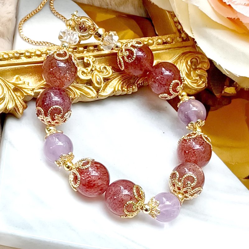 [Customized Model 06] Top Flash Sand Strawberry Crystal Pink Crystal | Doujin Crystal DIY Design Bracelet - Bracelets - Gemstone 