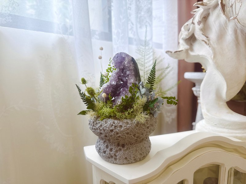 山之森林。消磁 掛串 紫水晶鎮 永生葉材綠植栽 - 盆栽/植栽 - 水晶 紫色