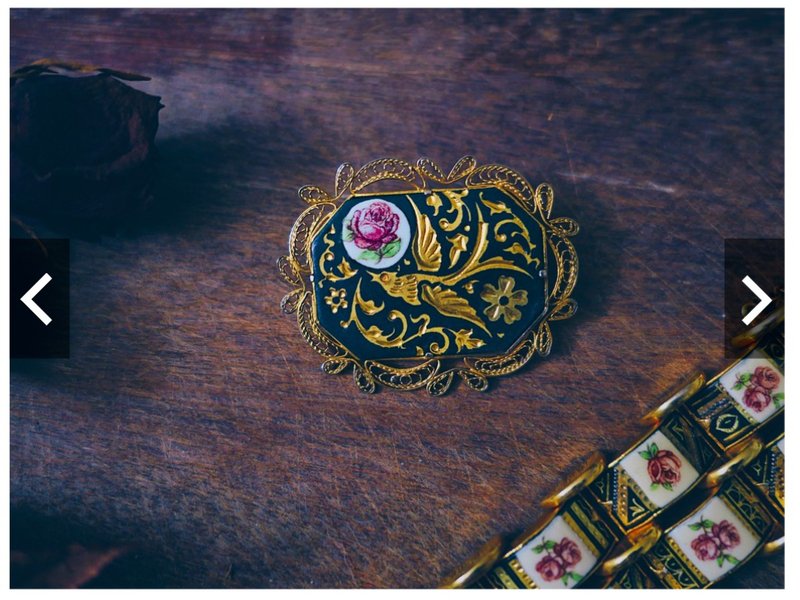 Damascus rose filigree flower and bird brooch・European antique jewelry Vintage Jewelry - เข็มกลัด - โลหะ 