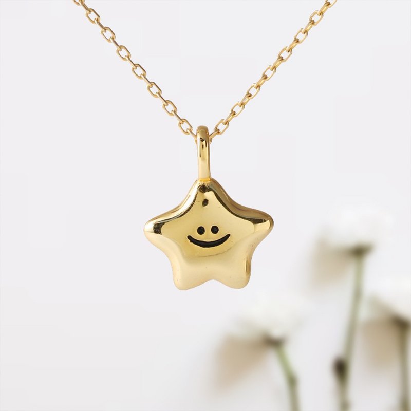 Smiling Star Necklace Smiley Face Necklace Sterling Silver Pendant Jewelry - Necklaces - Sterling Silver 