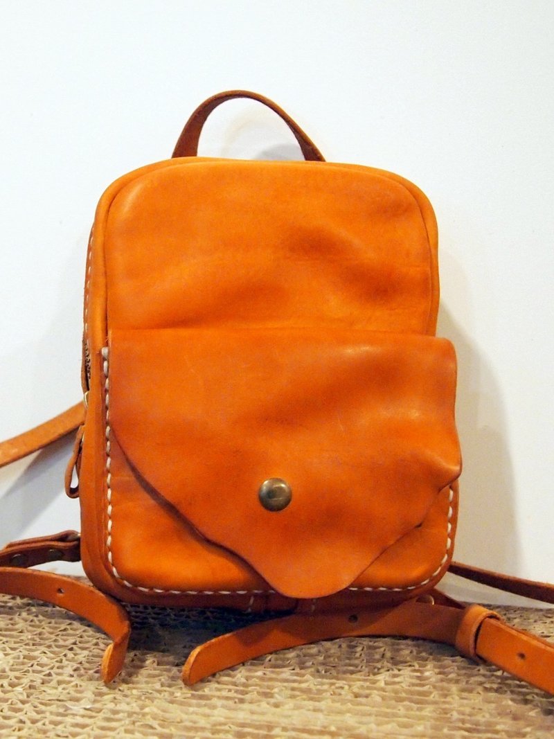 My sister doesn’t carry the doll, she carries the backpack I made - Backpacks - Genuine Leather Red