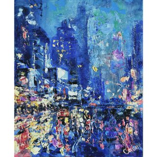 ニューヨーク絵画レイニーNYCオリジナルアートナイトストリートシティアートワーク油畫原作