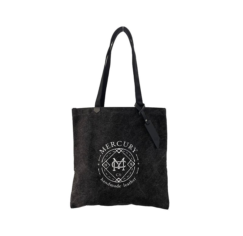 Mercury canvas bag black thick canvas texture canvas bag custom branded in English - กระเป๋าแมสเซนเจอร์ - ผ้าฝ้าย/ผ้าลินิน สีดำ