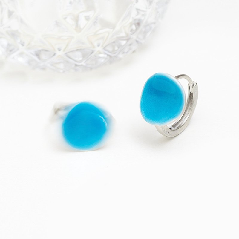 Blue Handmade high temperature lead-free enamel earrings Silver - Earrings & Clip-ons - Sterling Silver Blue