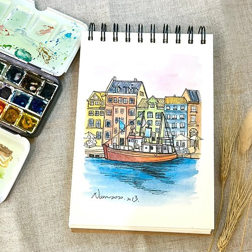 I’m nunu 手繪寵物畫、風景畫 線上課程/水彩速寫/哥本哈根碼頭