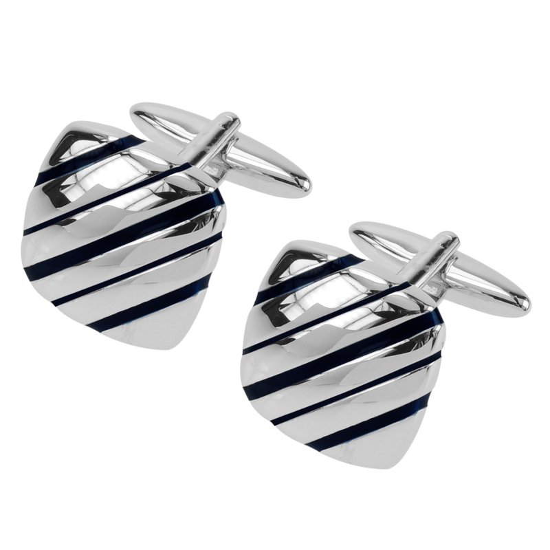 Silver Soft Square Diagonal Dark Blue Stripes Cufflinks - กระดุมข้อมือ - โลหะ สีน้ำเงิน