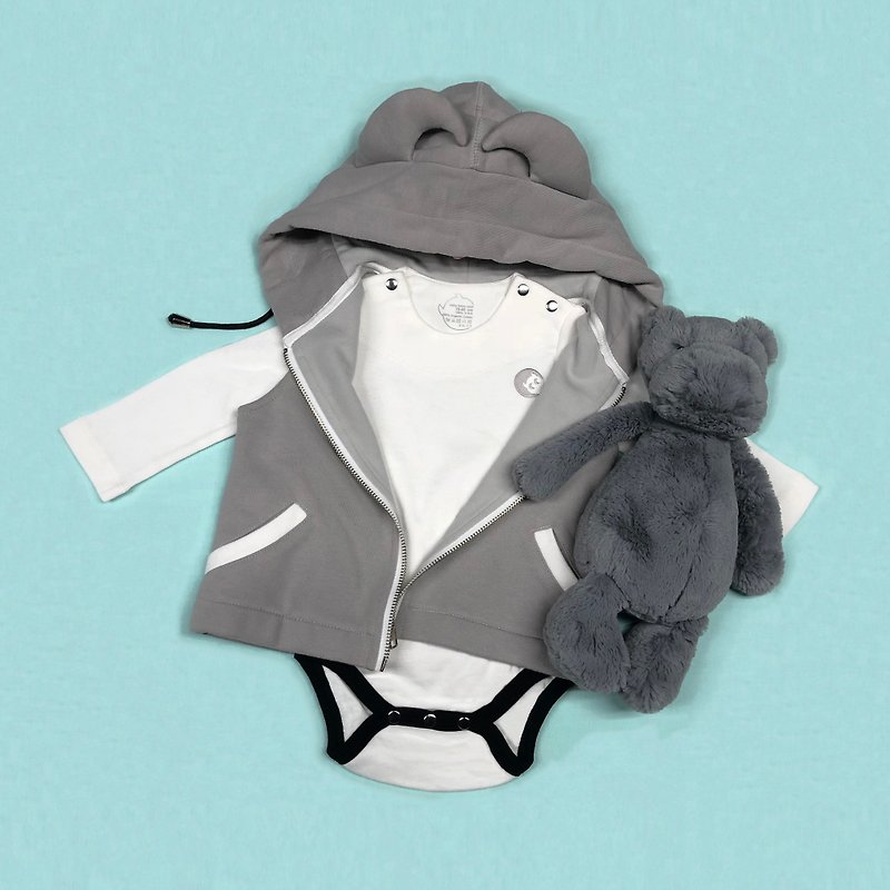 BASIC 小精靈徽章包屁衣(白) - 嬰兒連身衣/包被/包巾 - 棉．麻 白色