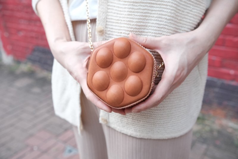 Mini Leather Egg Waffle Crossbody Bag - Messenger Bags & Sling Bags - Genuine Leather 