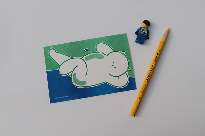 big big cat postcard - Abdominal Exercises - 心意卡/卡片 - 紙 藍色