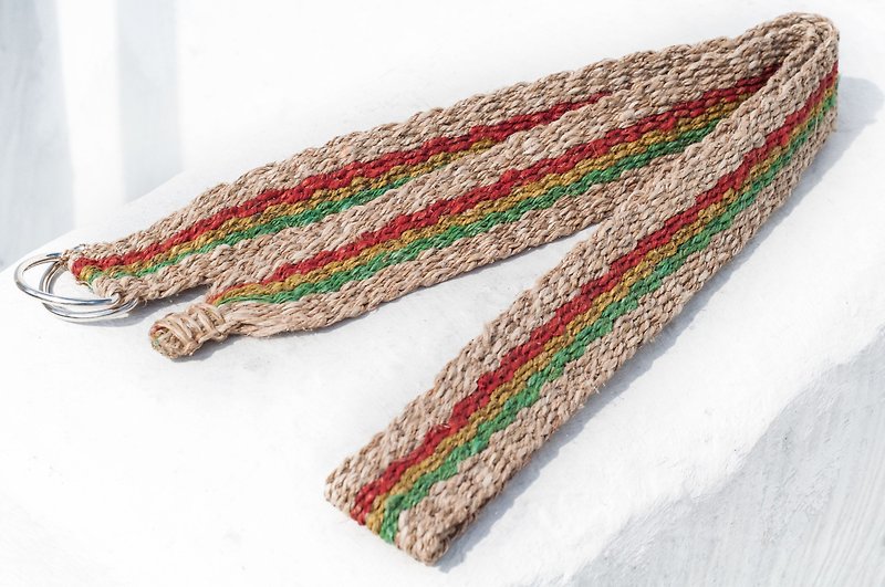 Christmas Boyfriend Gift Woven Cotton Belt / Braided Belt - Tropical African Colorful Geometric Green - Belts - Cotton & Hemp Multicolor