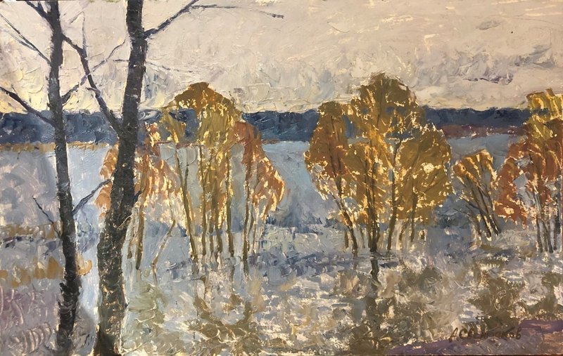 Whisper of Early Spring Vintage Wall Art Original Painting Oil on Cardboard - 壁貼/牆壁裝飾 - 紙 