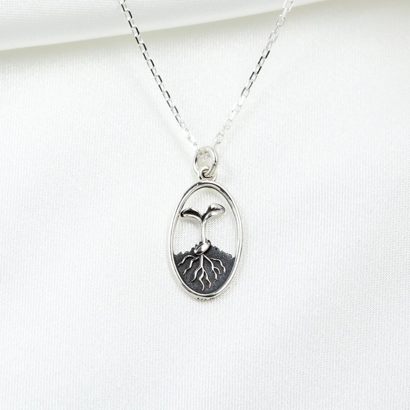 【Angel & Me】Seed and Sprout s925 sterling silver necklace Birthday gift - สร้อยคอ - เงินแท้ สีเงิน