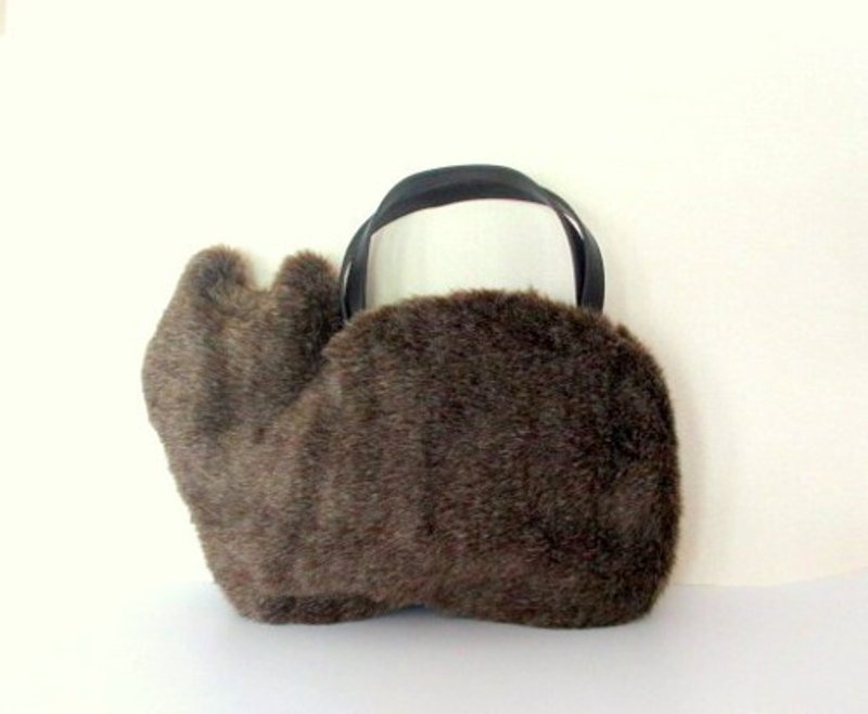 Black Cat bag 　Fluffy fake fur - Handbags & Totes - Cotton & Hemp Brown