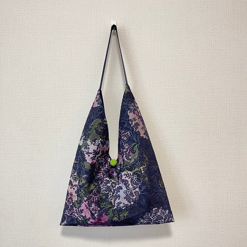 Autumn/Winter Spot Style/Zong-shaped Side Bag/Large Size/Italian Jacquard Fabric Blue Purple Flower - Messenger Bags & Sling Bags - Cotton & Hemp Blue