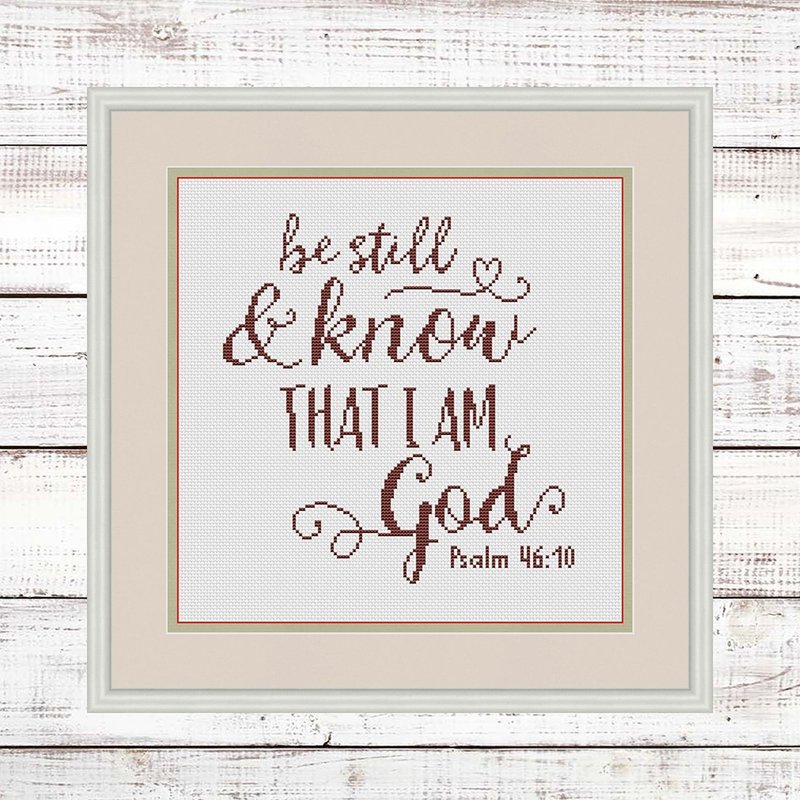 Psalm 46:10 Bible verse cross stitch pattern - Be still and know that I am God - 手工藝教學/工具書 - 其他材質 