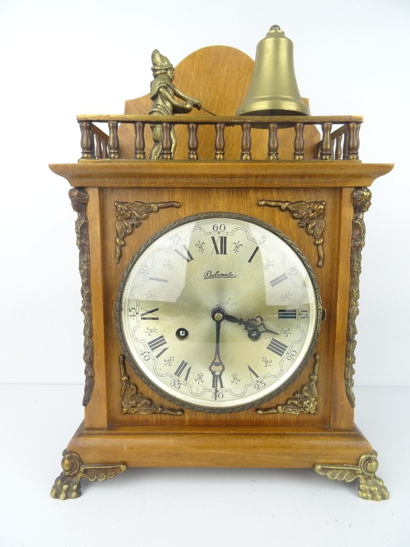Vintage German Belcanto Mantel Table Clock – Antique Mid-Century Minimalist - 時鐘/鬧鐘 - 木頭 咖啡色