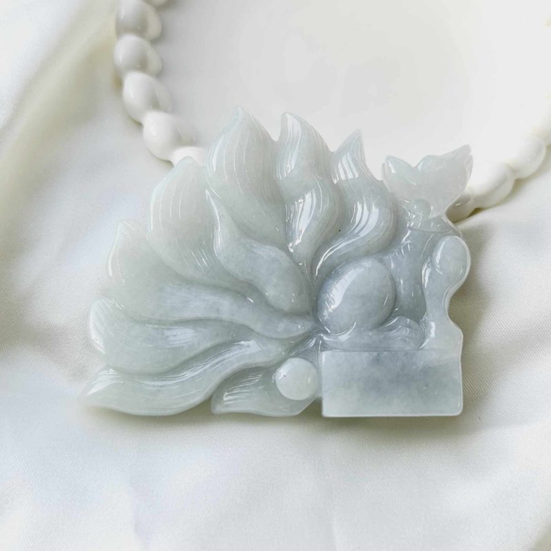 淡紫羅蘭九尾狐擺件 | 天然緬甸玉A貨翡翠 - 擺飾/家飾品 - 玉石 