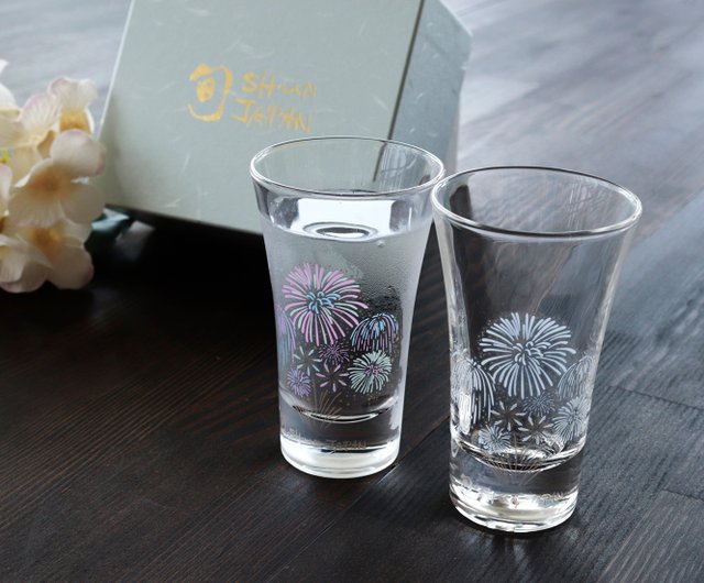 冷感花火グラス天開ペアセット 温度で色が変わる季節を楽しむ器