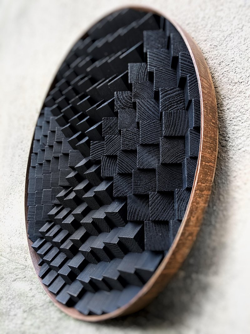 Round Wood Wall Art - Black Wood - Office Decor Music Room - 3D Acoustic Panel - 壁貼/牆壁裝飾 - 木頭 黑色