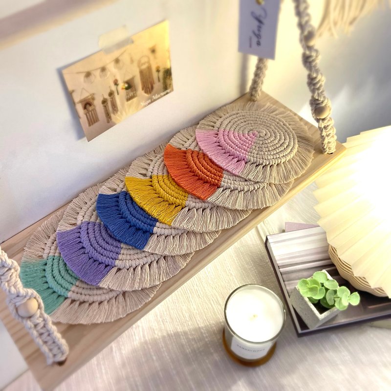 Macrame cute and colorful hand-woven coasters - เซรามิก - ผ้าฝ้าย/ผ้าลินิน 
