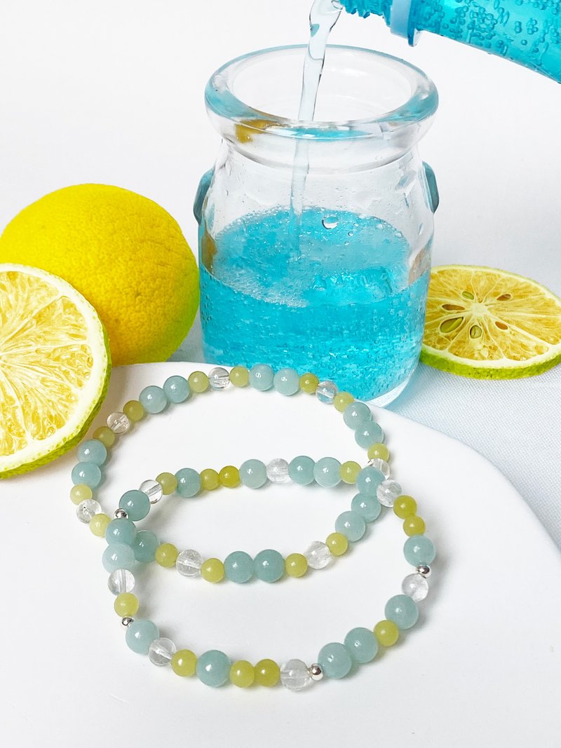 Midsummer lemon marble soda bracelet||Aquamarine/white crystal/yellow calcite/bracelet/crystal/beads - Bracelets - Crystal Multicolor