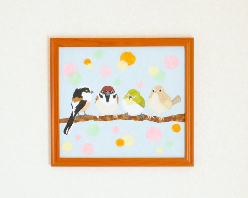 Japanese paper torn picture Original picture Spring group photo Long-tailed tit Sparrow White-eye Warbler Wild bird - Posters - Paper Multicolor