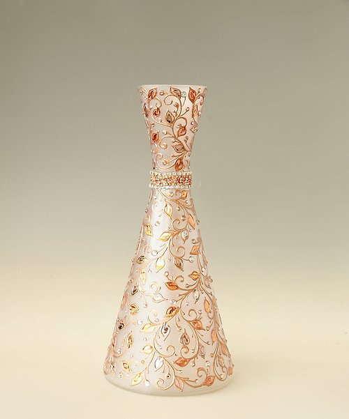 NeA Glass Glass vase Hand-painted. Rose gold and Copper Floral design.