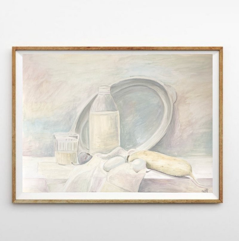 White still life original gouache painting modern painting wall art - 壁貼/牆壁裝飾 - 其他材質 白色