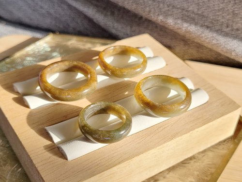 螺絲帽帽工作室 【親翠】天然翡翠 冰紅翡咖啡巧克力色手指鐲7.5號14號13.5號戒圈