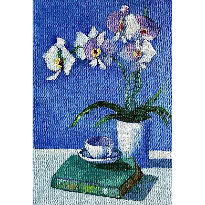 Orchid oil Painting, Flower Paintings, Phalaenopsis, Original oil painting - โปสเตอร์ - ผ้าฝ้าย/ผ้าลินิน 