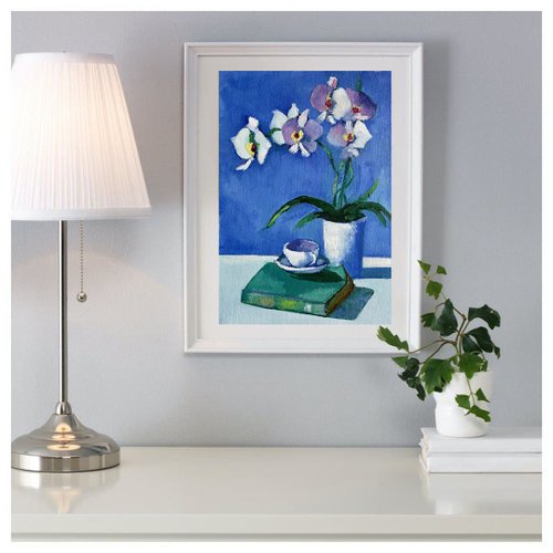 蘭の油絵、花の絵、胡蝶蘭、オリジナルの油絵 - ショップ
