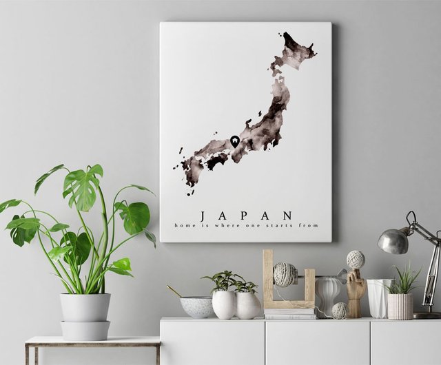 Japan Map Watercolor Art Print Home Town Personal Memento Geography Wall Art Shop Minimstudio Posters Pinkoi