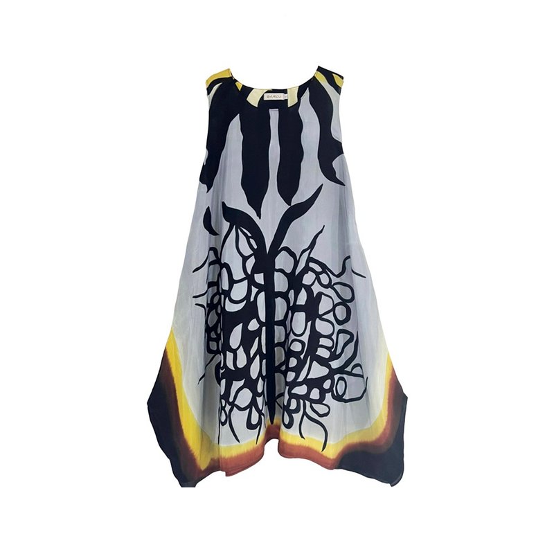 Dress Hand Paint Soft Cotton Silk for Yoga Vacation Holidays - 洋裝/連身裙 - 棉．麻 黑色