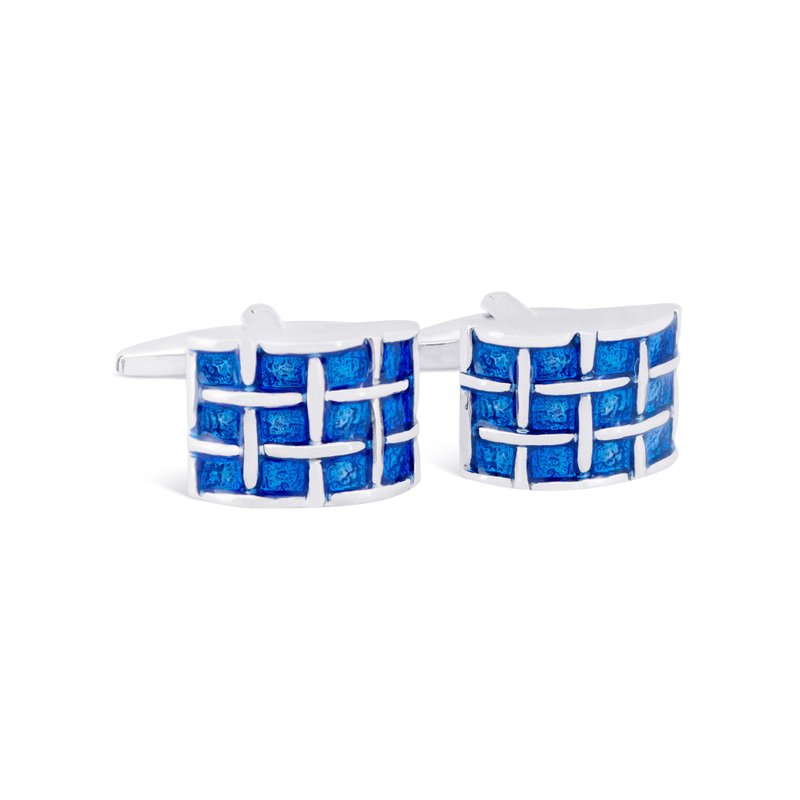 Grid Pattern with Blue Enamel Cufflinks - 袖扣 - 其他材質 藍色
